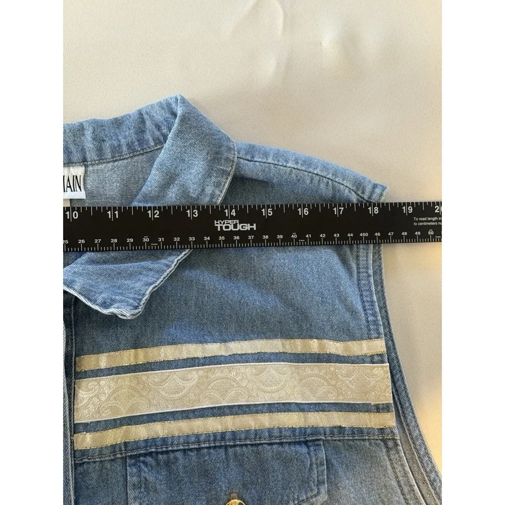 Vintage Saint Germain Denim Vest Womens 2X Made USA Gold Button Western Boho 90s